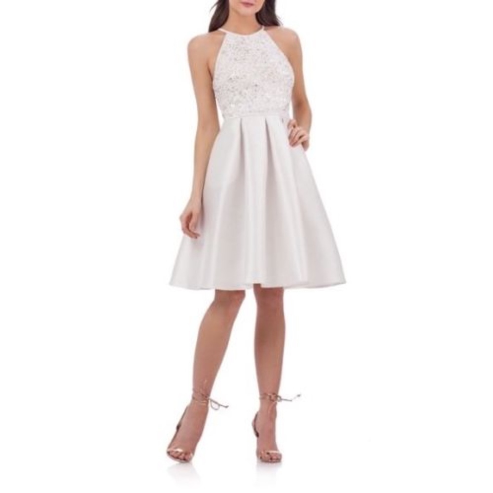 NWT CarmenMarcValvo white sequin fit & flare dress